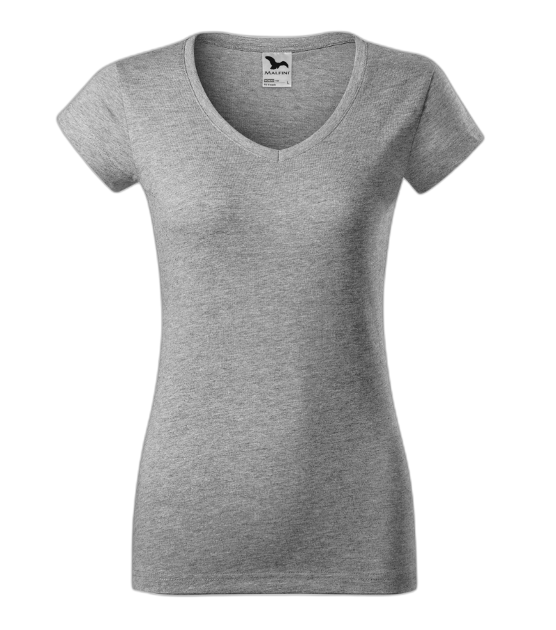 V-neck T-Shirt Frauen selbst gestalten dunkelgrau melliert M
